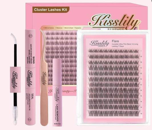 Flare Lashes mit unsichtbarem Band – DIY Natürliche Wimpernverlängerung Set mit Bond & Seal, Wimpernkleber und Wimpernentferner, Anfängerfreundlich, Einzelwimpern, Wasserfest und Lang anhaltend