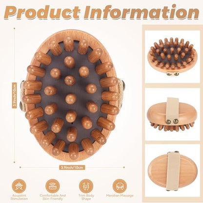 DEBETOOL Wood Therapy Massage Tools – 2er-Set Holz-Meridian-Massagebürste für Cellulite, Lymphdrainage, Bauchmuskel-Schmerzlinderung & Körperformung