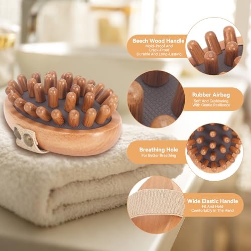 DEBETOOL Wood Therapy Massage Tools – 2er-Set Holz-Meridian-Massagebürste für Cellulite, Lymphdrainage, Bauchmuskel-Schmerzlinderung & Körperformung