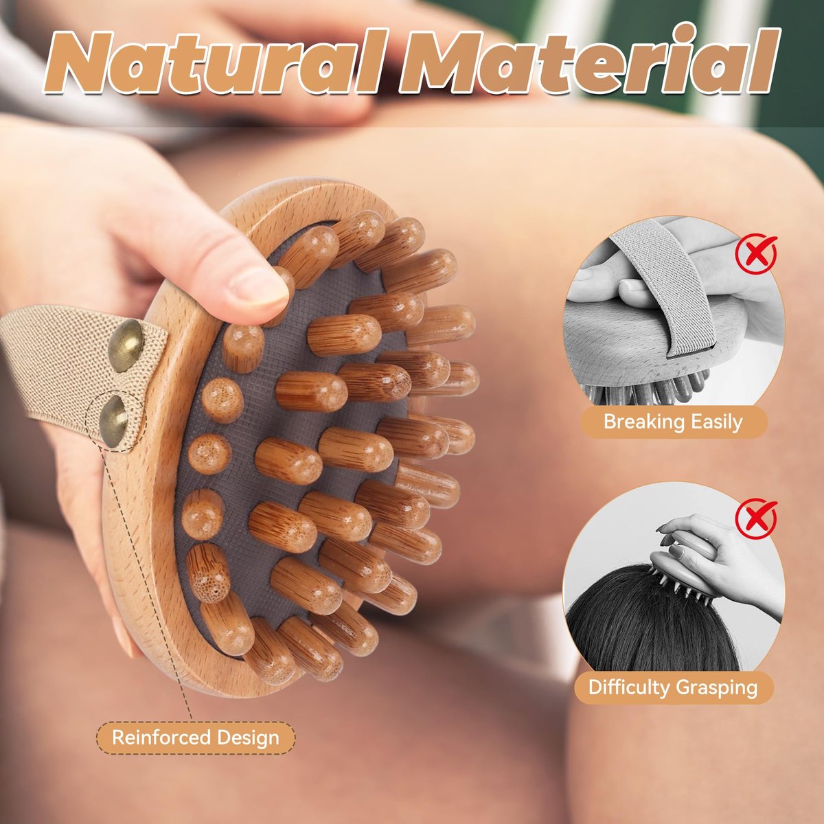 DEBETOOL Wood Therapy Massage Tools – 2er-Set Holz-Meridian-Massagebürste für Cellulite, Lymphdrainage, Bauchmuskel-Schmerzlinderung & Körperformung
