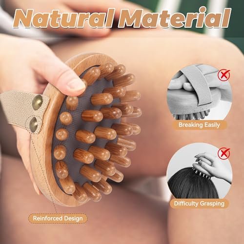 DEBETOOL Wood Therapy Massage Tools – 2er-Set Holz-Meridian-Massagebürste für Cellulite, Lymphdrainage, Bauchmuskel-Schmerzlinderung & Körperformung