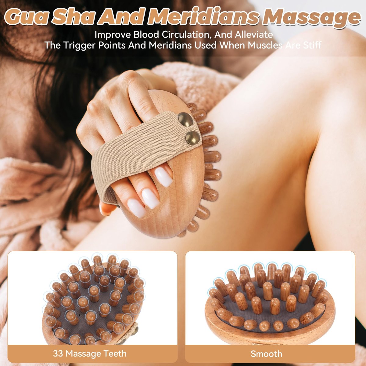 DEBETOOL Wood Therapy Massage Tools – 2er-Set Holz-Meridian-Massagebürste für Cellulite, Lymphdrainage, Bauchmuskel-Schmerzlinderung & Körperformung