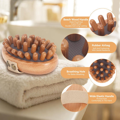DEBETOOL Wood Therapy Massage Tools – 2er-Set Holz-Meridian-Massagebürste für Cellulite, Lymphdrainage, Bauchmuskel-Schmerzlinderung & Körperformung