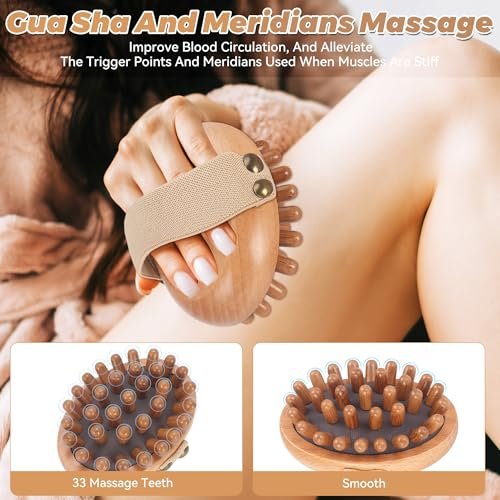 DEBETOOL Wood Therapy Massage Tools – 2er-Set Holz-Meridian-Massagebürste für Cellulite, Lymphdrainage, Bauchmuskel-Schmerzlinderung & Körperformung