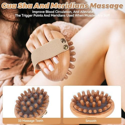 DEBETOOL Wood Therapy Massage Tools – 2er-Set Holz-Meridian-Massagebürste für Cellulite, Lymphdrainage, Bauchmuskel-Schmerzlinderung & Körperformung