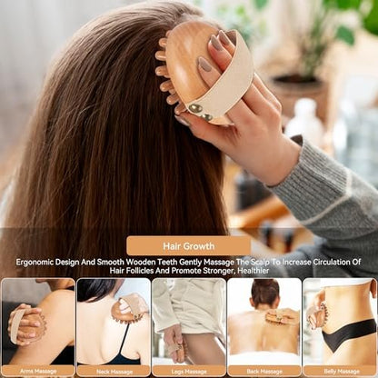 DEBETOOL Wood Therapy Massage Tools – 2er-Set Holz-Meridian-Massagebürste für Cellulite, Lymphdrainage, Bauchmuskel-Schmerzlinderung & Körperformung