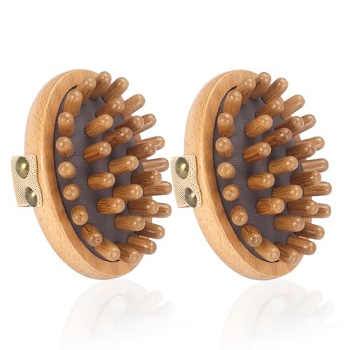 DEBETOOL Wood Therapy Massage Tools – 2er-Set Holz-Meridian-Massagebürste für Cellulite, Lymphdrainage, Bauchmuskel-Schmerzlinderung & Körperformung