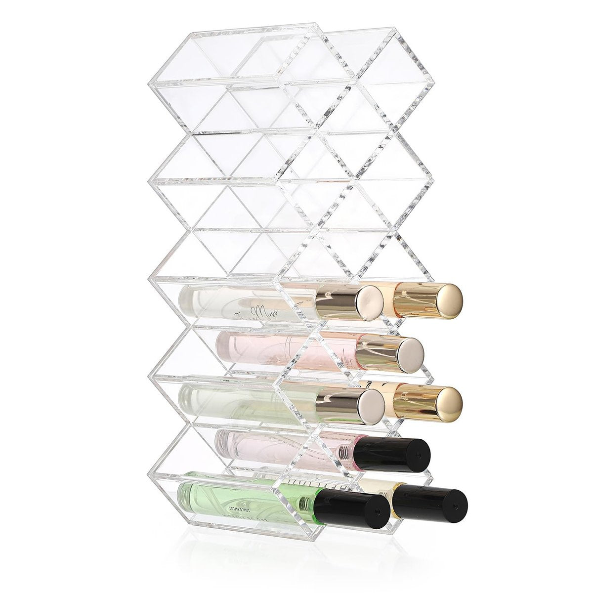 ELLDOO Rollerball Parfüm Organizer – 14 Fächer, durchsichtiger Acryl Parfümständer, stapelbarer Kosmetik-Aufbewahrungsbehälter für Lippenstift, Lipgloss und Make-up