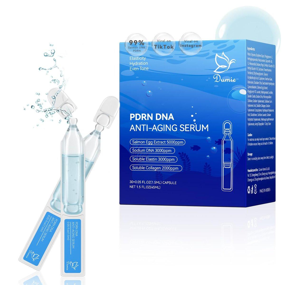Dumie Salmon DNA PDRN Anti-Aging Serum – 5000ppm Lachs-Ei-DNA Ampulle mit Kollagen, Glutathion, Niacinamid & 6 Hyaluronsäuren – Koreanische Hautpflege für Falten & Strahlkraft (0,05 fl.oz x 30)