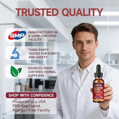 15-in-1 Liposomale Cayennepfeffer-Tropfen mit Vitamin D3 K2, Weißdorn, Berberin HCL, Rote Bete, Kurkuma, Zimt – Unterstützung für Verdauung und Kreislauf – 60 ml für 30 Tage