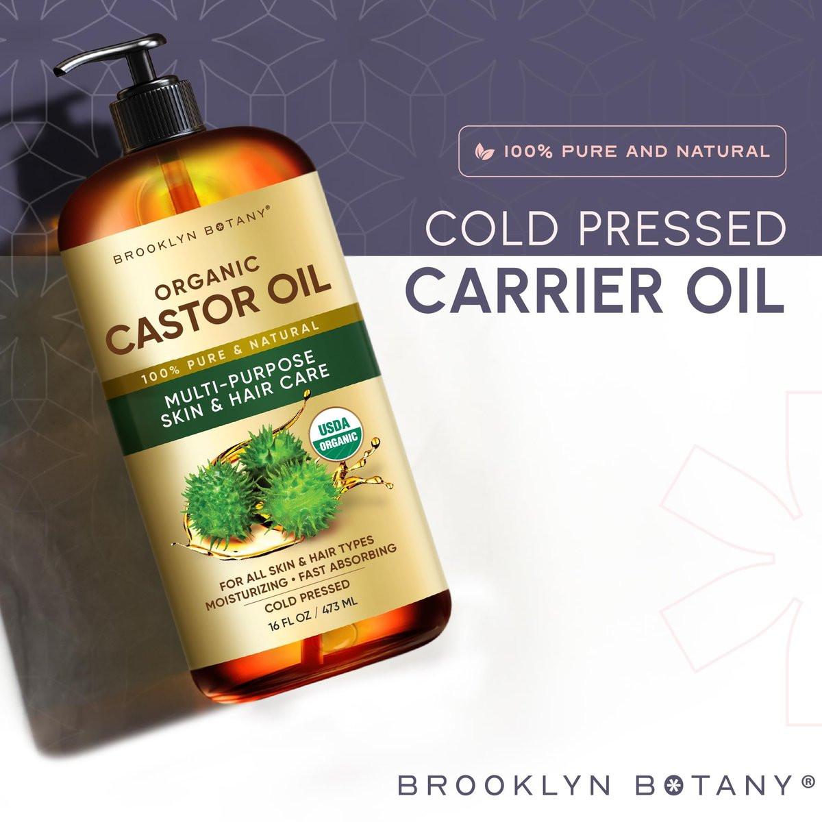 Brooklyn Botany Kaltgepresstes Bio-Rizinusöl | 16 Fl Oz | Für Haare, Gesicht & Körper | 100% Rein & Natürlich | Trägeröl | Aromatherapie | Massage | Ayurvedische Haarpflege | Hexanfrei