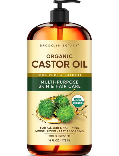 Brooklyn Botany Kaltgepresstes Bio-Rizinusöl | 16 Fl Oz | Für Haare, Gesicht & Körper | 100% Rein & Natürlich | Trägeröl | Aromatherapie | Massage | Ayurvedische Haarpflege | Hexanfrei