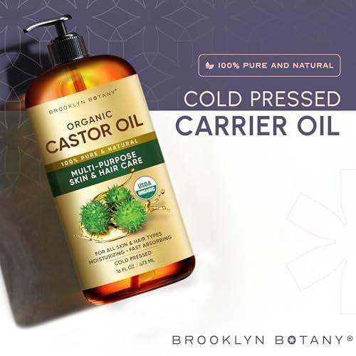 Brooklyn Botany Kaltgepresstes Bio-Rizinusöl | 16 Fl Oz | Für Haare, Gesicht & Körper | 100% Rein & Natürlich | Trägeröl | Aromatherapie | Massage | Ayurvedische Haarpflege | Hexanfrei