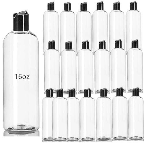 Zentriqlla 20er-Pack 16oz Klare Plastikflaschen, Quetschbare Reisebehälter mit Klappdeckeln, Nachfüllbare Shampooflaschen für Lotionen, Cremes, Flüssigseife, BPA-frei