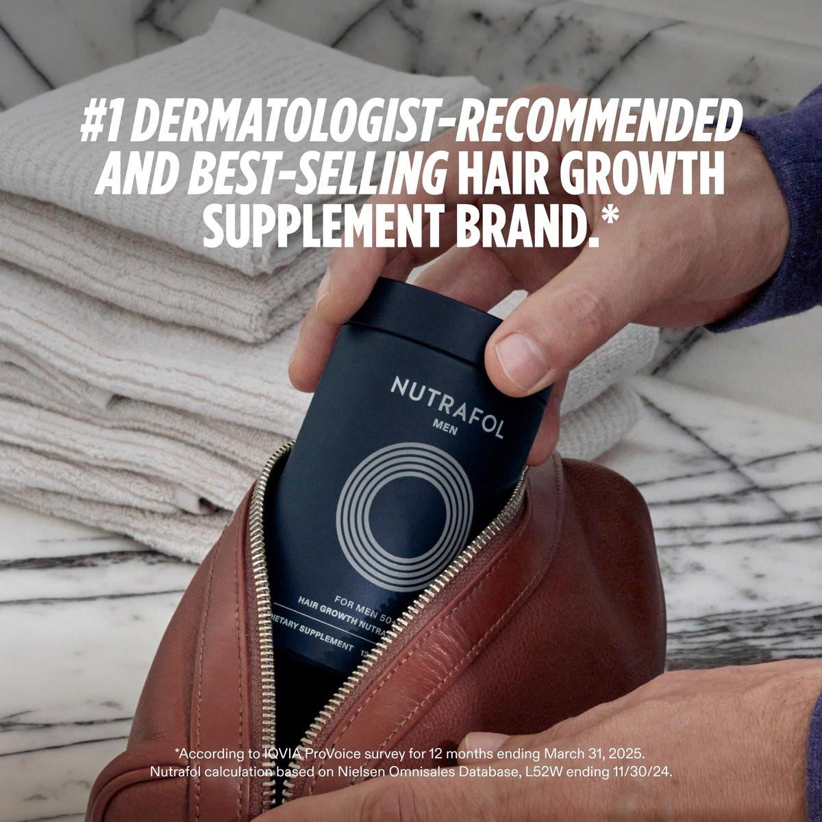 Nutrafol Men 50+ Haarwachstums-Ergänzungsmittel, klinisch getestet für sichtbar dichteres Haar und Kopfhautabdeckung, #1 von Dermatologen empfohlen - 1-Monats-Vorrat, 1 Nachfüllbeutel