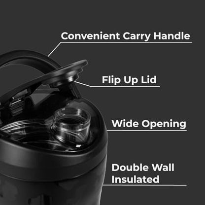 HydroJug 24 oz Edelstahl Shaker – Isoliert, auslaufsicher, BPA-frei mit leiser Mischgitter – Keine Klumpen, kein Lärm – Premium Shaker für Fitness, Sport & Alltag, Schwarz Leopard