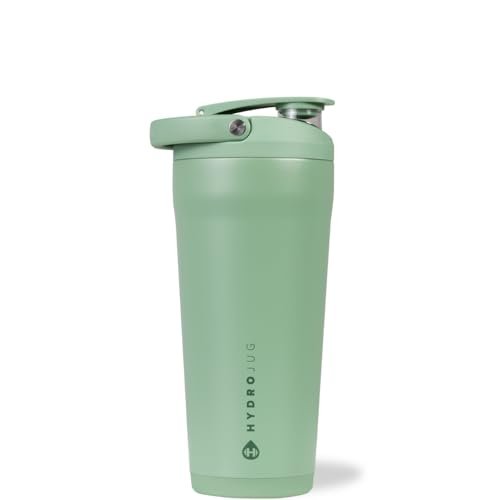 HydroJug 24 oz Edelstahl Shaker – Isoliert, auslaufsicher, BPA-frei mit leiser Mischgitter – Klumpenfrei, leise – Premium Shaker für Fitness, Sport & Alltag, Salbei