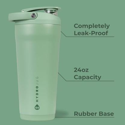 HydroJug 24 oz Edelstahl Shaker – Isoliert, auslaufsicher, BPA-frei mit leiser Mischgitter – Klumpenfrei, leise – Premium Shaker für Fitness, Sport & Alltag, Salbei