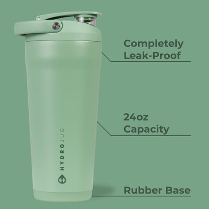HydroJug 24 oz Edelstahl Shaker – Isoliert, auslaufsicher, BPA-frei mit leiser Mischgitter – Klumpenfrei, leise – Premium Shaker für Fitness, Sport & Alltag, Salbei