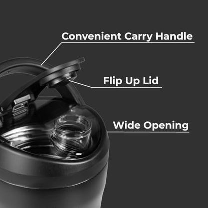 HydroJug 24 oz Edelstahl Shaker – Isoliert, Auslaufsicher, BPA-frei mit Leiser Mischgitter – Keine Klumpen, Kein Lärm – Premium Shaker für Fitness, Sport & Alltag, Schwarz