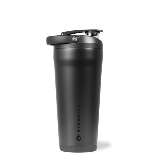 HydroJug 24 oz Edelstahl Shaker – Isoliert, Auslaufsicher, BPA-frei mit Leiser Mischgitter – Keine Klumpen, Kein Lärm – Premium Shaker für Fitness, Sport & Alltag, Schwarz