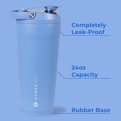 HydroJug 24 oz Edelstahl Shaker – Isoliert, auslaufsicher, BPA-frei mit leiser Mischgitter – Keine Klumpen, kein Lärm – Premium Shaker für Fitness, Sport & Alltag, Hellblau