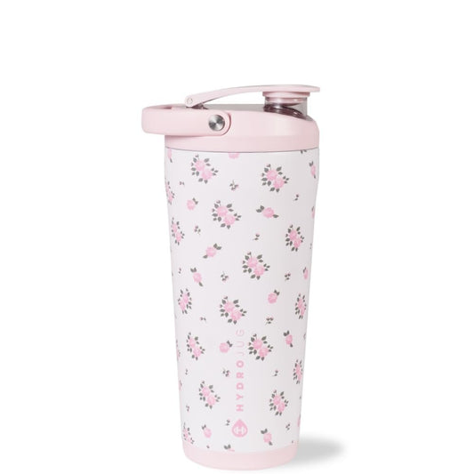 HydroJug 24 oz Edelstahl Shaker – Isoliert, auslaufsicher, BPA-frei mit leiser Mischgitter – Keine Klumpen, kein Lärm – Premium Shaker für Fitness, Sport & Alltag, Wildrose