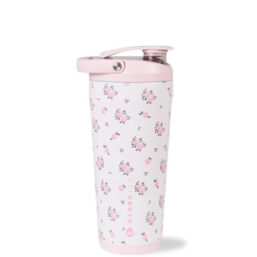 HydroJug 24 oz Edelstahl Shaker – Isoliert, auslaufsicher, BPA-frei mit leiser Mischgitter – Keine Klumpen, kein Lärm – Premium Shaker für Fitness, Sport & Alltag, Wildrose