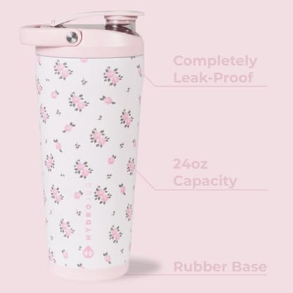 HydroJug 24 oz Edelstahl Shaker – Isoliert, auslaufsicher, BPA-frei mit leiser Mischgitter – Keine Klumpen, kein Lärm – Premium Shaker für Fitness, Sport & Alltag, Wildrose