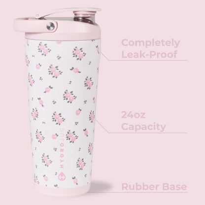 HydroJug 24 oz Edelstahl Shaker – Isoliert, auslaufsicher, BPA-frei mit leiser Mischgitter – Keine Klumpen, kein Lärm – Premium Shaker für Fitness, Sport & Alltag, Wildrose
