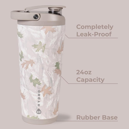 HydroJug 24 oz Edelstahl Shaker – Isoliert, auslaufsicher, BPA-frei mit leiser Mischgitter – Keine Klumpen, kein Lärm – Premium Shaker für Fitness, Sport & Alltag, Camo