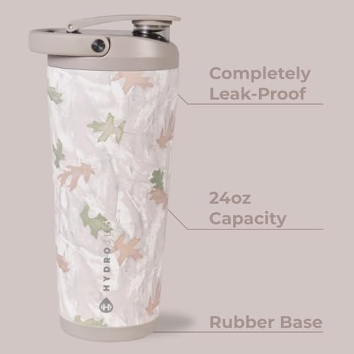 HydroJug 24 oz Edelstahl Shaker – Isoliert, auslaufsicher, BPA-frei mit leiser Mischgitter – Keine Klumpen, kein Lärm – Premium Shaker für Fitness, Sport & Alltag, Camo