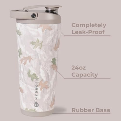 HydroJug 24 oz Edelstahl Shaker – Isoliert, auslaufsicher, BPA-frei mit leiser Mischgitter – Keine Klumpen, kein Lärm – Premium Shaker für Fitness, Sport & Alltag, Camo