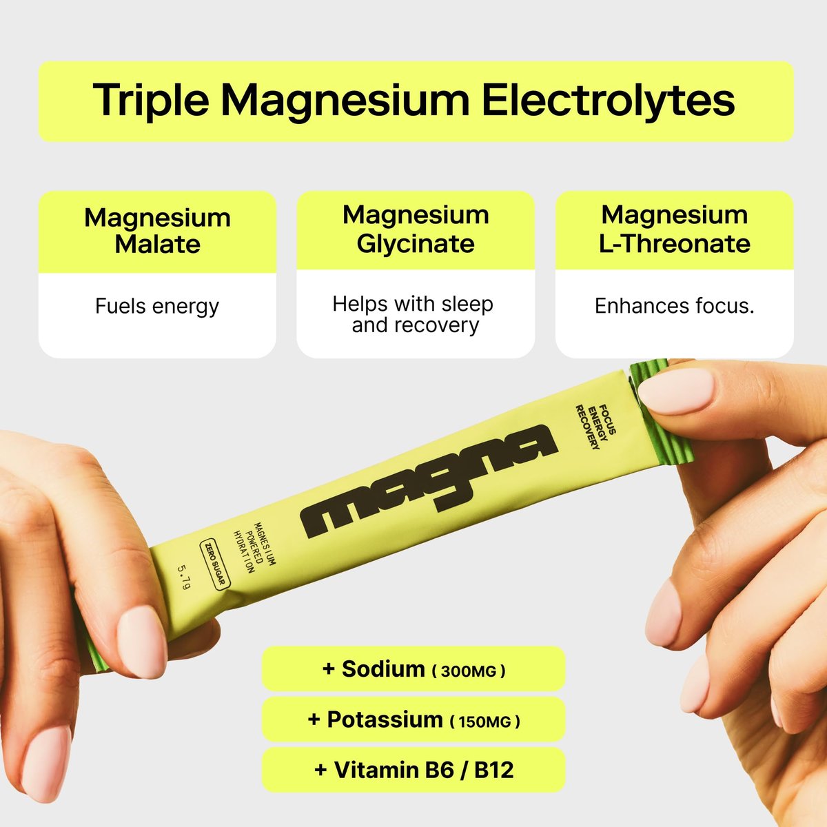 MAGNA Electrolytes Pulver – Hydration, Energie & Fokus mit Magnesium L-Threonat (7 Portionen, Wassermelone-Limette)