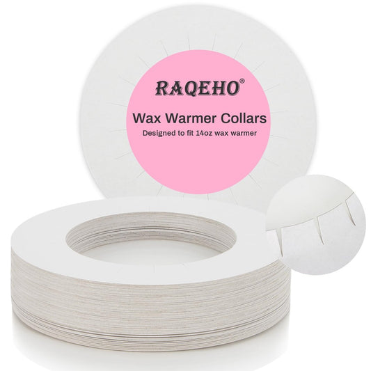 RAQEHO Wachskragen für Wachsschmelztopf - 50 Stück Einweg-Beschichtete Papier-Schutzkragen für 14oz Wachswärmer für die Haarentfernung - Damen-Wachsbad-Zubehör für Kosmetikerinnen