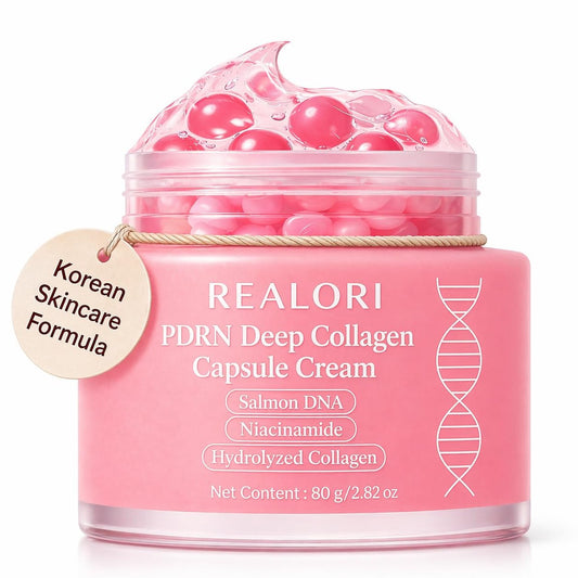 realori PDRN Capsule Cream mit Vitamin C & Kollagen – Koreanische Boba-Feuchtigkeitscreme für das Gesicht, Pink Jelly Cream für tiefe Hydratation, Hautreparatur und Glow – Koreanische Pflege-Gel für alle Hauttypen