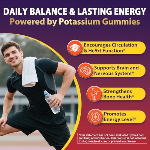 Nextdia Kaliumcitrat und Kaliumgluconat Gummis, 1200mg, mit Magnesium, Omega-3, Calcium, Vitamin D3 K2 B12 E B6, Folsäure – für Muskeln, Nerven und Knochen – 60 Stück