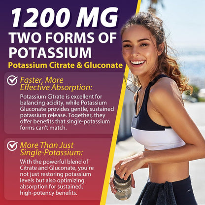Nextdia Kaliumcitrat und Kaliumgluconat Gummis, 1200mg, mit Magnesium, Omega-3, Calcium, Vitamin D3 K2 B12 E B6, Folsäure – für Muskeln, Nerven und Knochen – 60 Stück