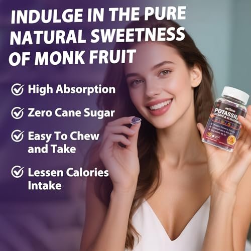 Nextdia Kaliumcitrat und Kaliumgluconat Gummis, 1200mg, mit Magnesium, Omega-3, Calcium, Vitamin D3 K2 B12 E B6, Folsäure – für Muskeln, Nerven und Knochen – 60 Stück