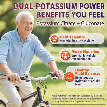 Nextdia Kaliumcitrat und Kaliumgluconat Gummis, 1200mg, mit Magnesium, Omega-3, Calcium, Vitamin D3 K2 B12 E B6, Folsäure – für Muskeln, Nerven und Knochen – 60 Stück