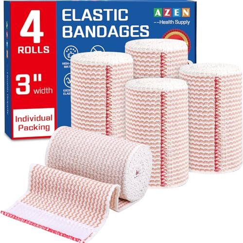 AZEN Premium 4er-Pack elastische Binden 7,5 cm, Kompressionsbandagen für Beine, Lymphödem-Wickel für Beine, Knöchel, Knie, Bauch, Körper
