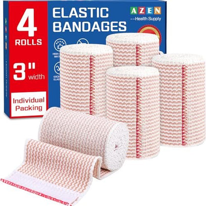 AZEN Premium 4er-Pack elastische Binden 7,5 cm, Kompressionsbandagen für Beine, Lymphödem-Wickel für Beine, Knöchel, Knie, Bauch, Körper