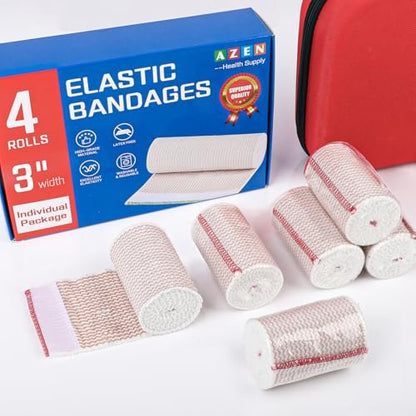 AZEN Premium 4er-Pack elastische Binden 7,5 cm, Kompressionsbandagen für Beine, Lymphödem-Wickel für Beine, Knöchel, Knie, Bauch, Körper