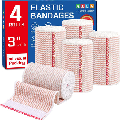 AZEN Premium 4er-Pack elastische Binden 7,5 cm, Kompressionsbandagen für Beine, Lymphödem-Wickel für Beine, Knöchel, Knie, Bauch, Körper