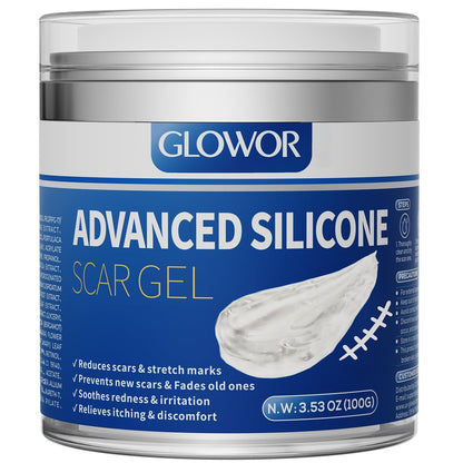 Glowor Silikon-Gel für Narben – Fortschrittliche Narbencreme für Gesicht & Körper – Reduziert das Erscheinungsbild von alten & neuen Narben, Aknenarben, Operationsnarben, Verbrennungen, Verletzungen, Kaiserschnittnarben – 100 g