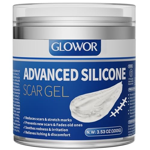 Glowor Silikon-Gel für Narben – Fortschrittliche Narbencreme für Gesicht & Körper – Reduziert das Erscheinungsbild von alten & neuen Narben, Aknenarben, Operationsnarben, Verbrennungen, Verletzungen, Kaiserschnittnarben – 100 g