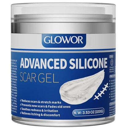 Glowor Silikon-Gel für Narben – Fortschrittliche Narbencreme für Gesicht & Körper – Reduziert das Erscheinungsbild von alten & neuen Narben, Aknenarben, Operationsnarben, Verbrennungen, Verletzungen, Kaiserschnittnarben – 100 g