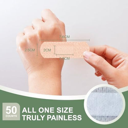 Hysimedy Silikon-Pflaster für empfindliche Haut 1"x3" 50 Stück – Flexible Stoffpflaster, latexfrei, hypoallergen, atmungsaktiv, kleine Wundpflaster für schmerzfreies Entfernen, ideal für Senioren und Kinder
