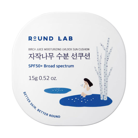 ROUND LAB Birch Juice Moisturizing UV Lock Sun Cushion SPF50+ – Mineral Sonnencreme für das Gesicht, kein Weißstich, nachfüllbar, 0,53 oz