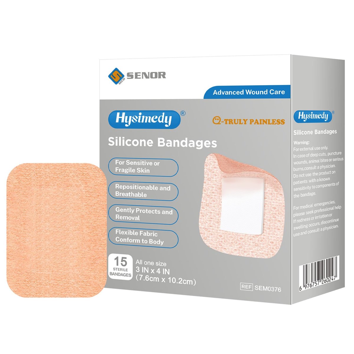 Hysimedy Silikonpflaster für empfindliche Haut 7,6x10,2 cm 15 Stück – flexible, latexfreie, hypoallergene, atmungsaktive große Wundpflaster – schmerzfreies Entfernen für Senioren und Kinder
